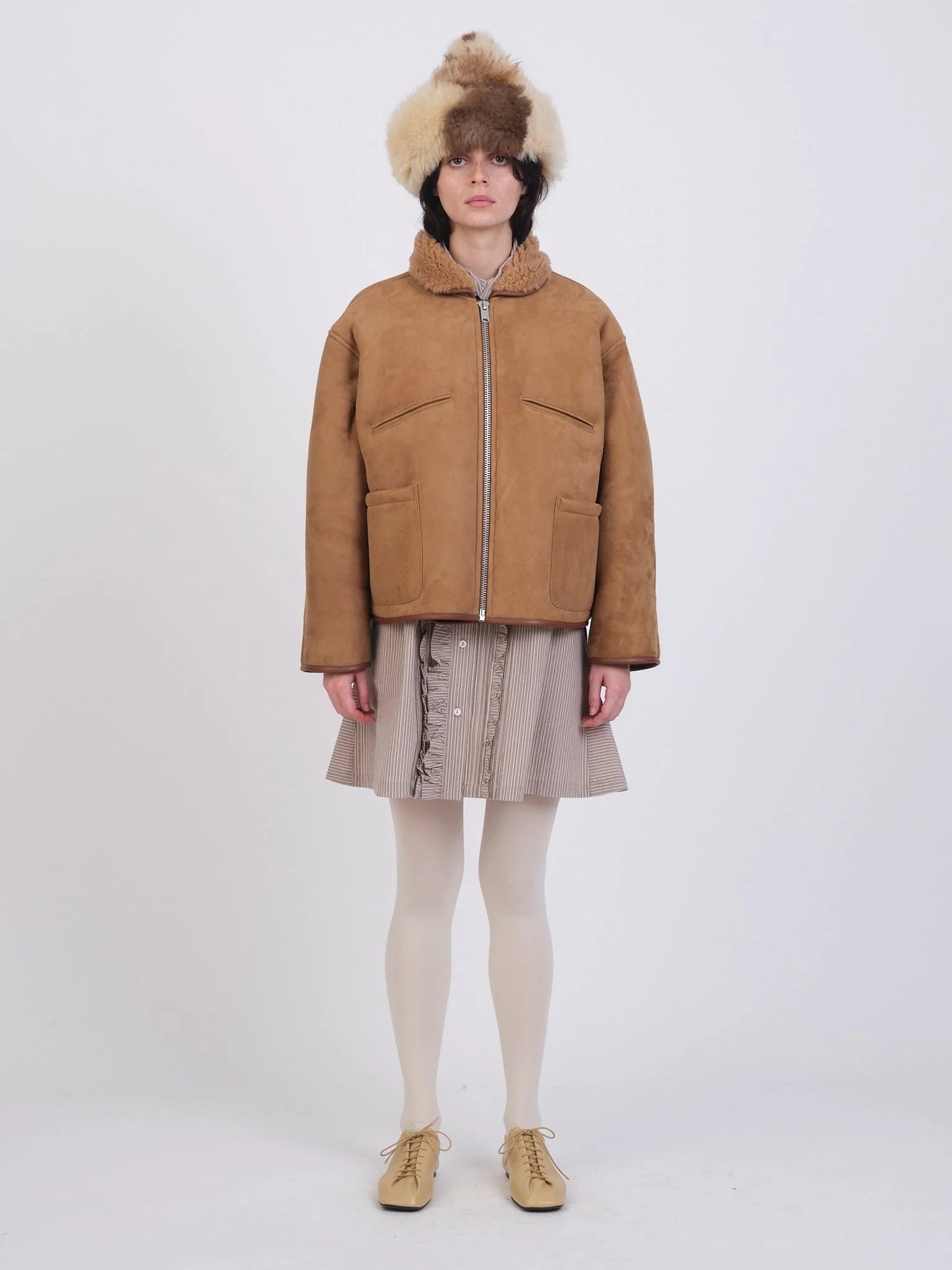 Suede Back Curly Hair Sheepskin Flying Jacket